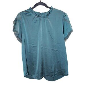 J Crew Ruffled Neck Blouse Lace Trim Short-Sleeve XL Lightweight